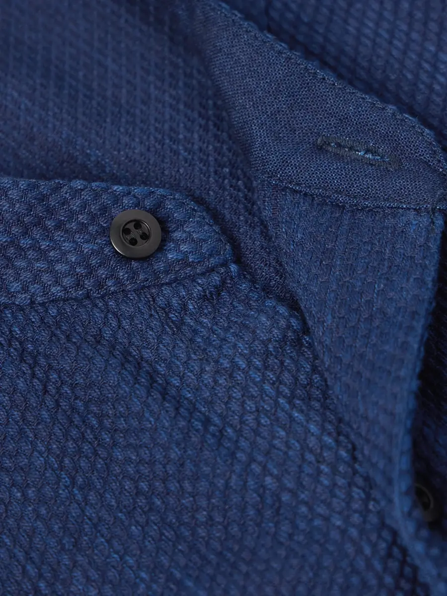 Blue Blue Japan Grandad-Collar Textured-Cotton Shirt - Men | Thumbnail 5 Blue Blue Japan Grandad-Collar Textured-Cotton Shirt - Men | Thumbnail 5