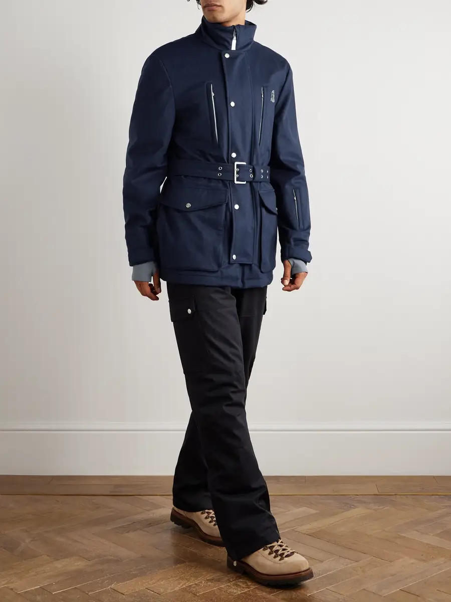 Brunello Cucinelli Belted Stretch-Jersey Trimmed Padded Wool-Felt Ski Jacket - Men | Thumbnail 2