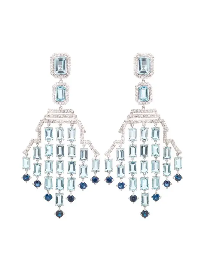 18.24ct Diamond Aquamarine Sapphire 18K Gold Chandelier Earrings