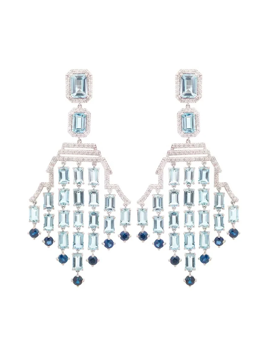 18.24ct Diamond Aquamarine Sapphire 18K Gold Chandelier Earrings 18.24ct Diamond Aquamarine Sapphire 18K Gold Chandelier Earrings