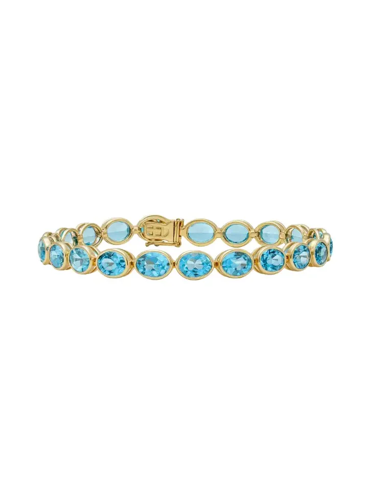 19.38ct Blue Topaz 14K Gold Tennis Bracelet