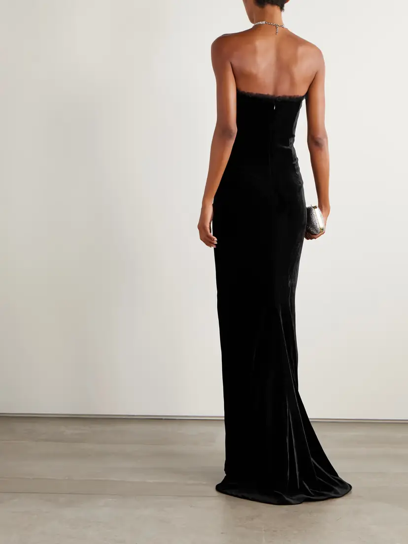 Alessandra Rich Sleveless Bow-embellished Gathered Lace-trimmed Velvet Gown | Thumbnail 3 Alessandra Rich Sleveless Bow-embellished Gathered Lace-trimmed Velvet Gown | Thumbnail 3