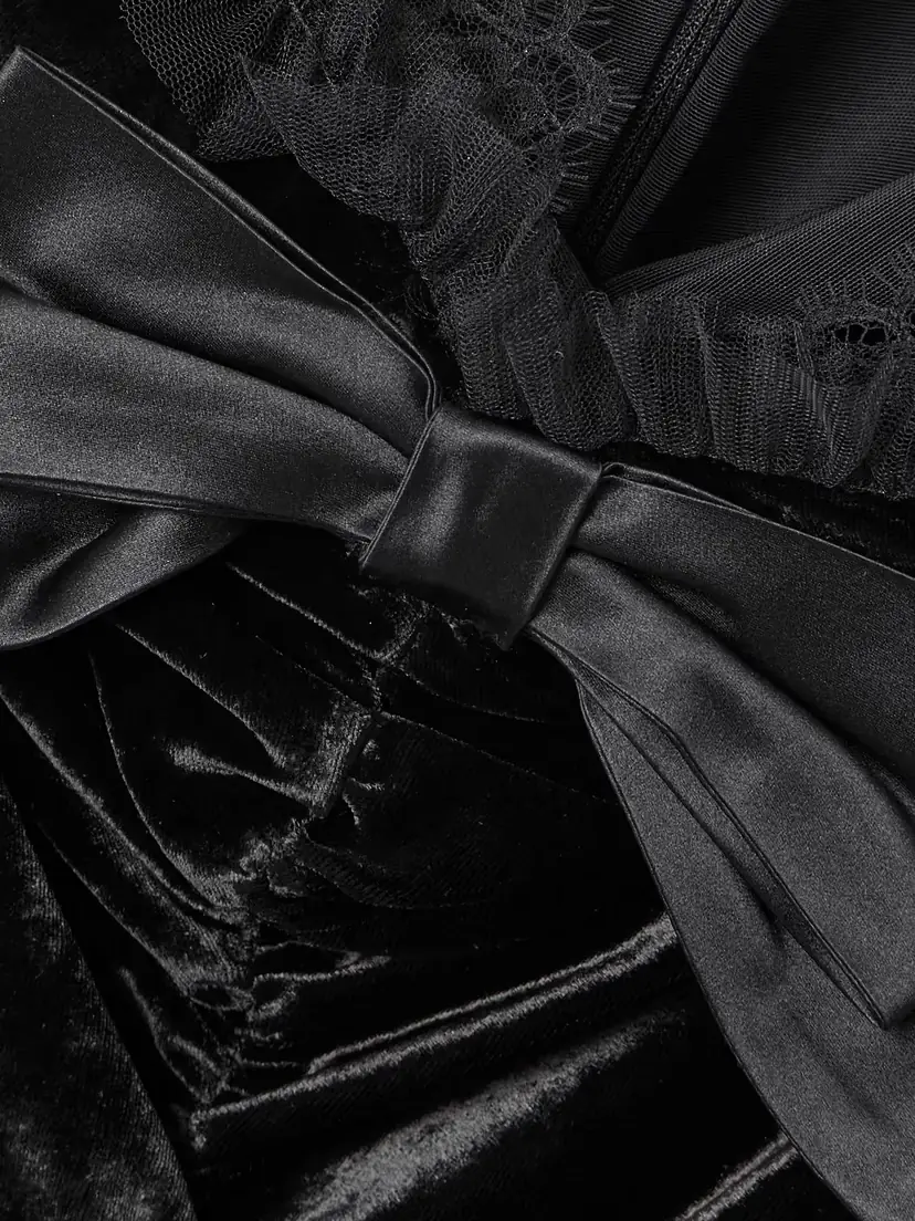 Alessandra Rich Sleveless Bow-embellished Gathered Lace-trimmed Velvet Gown | Thumbnail 4 Alessandra Rich Sleveless Bow-embellished Gathered Lace-trimmed Velvet Gown | Thumbnail 4