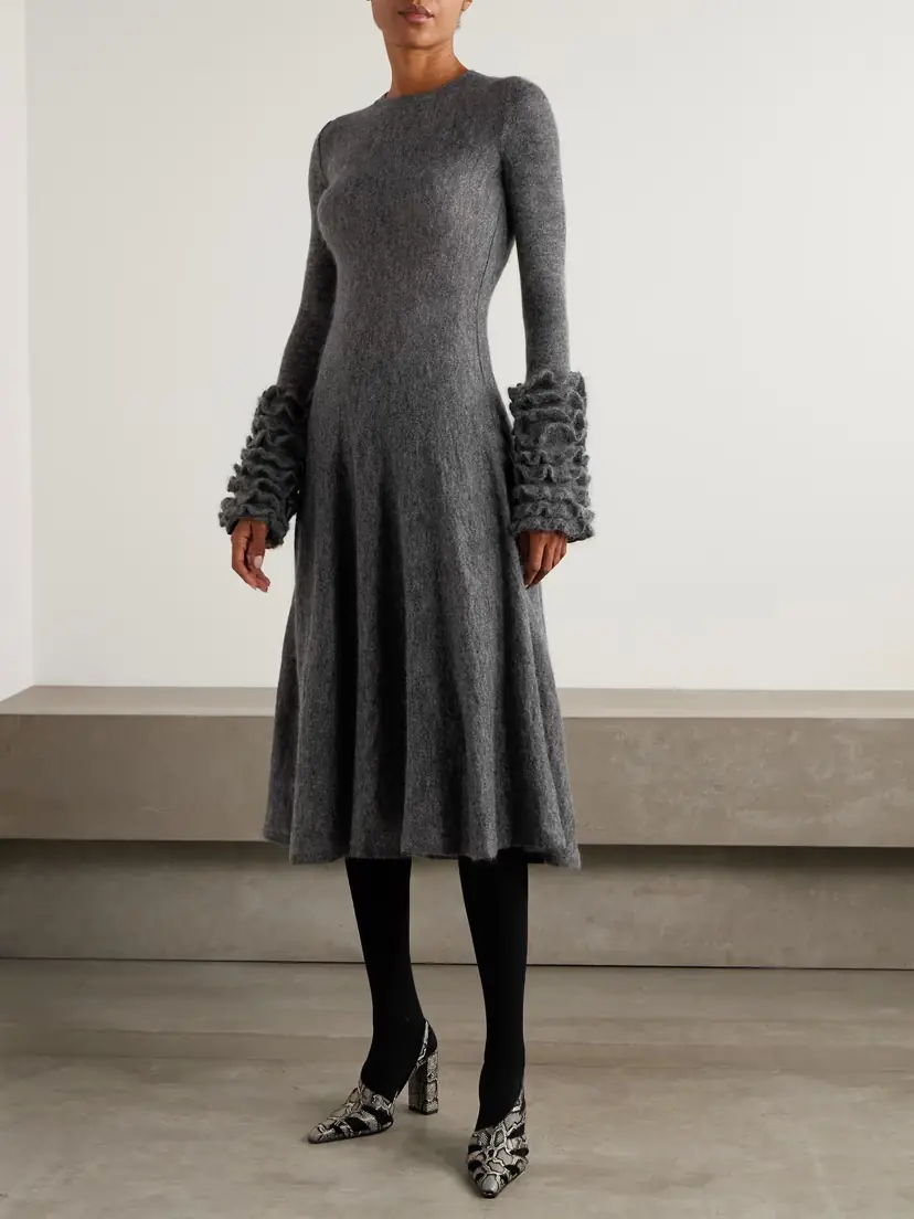 ALAÏA Ruffled Mohair-blend Midi Dress | Thumbnail 2