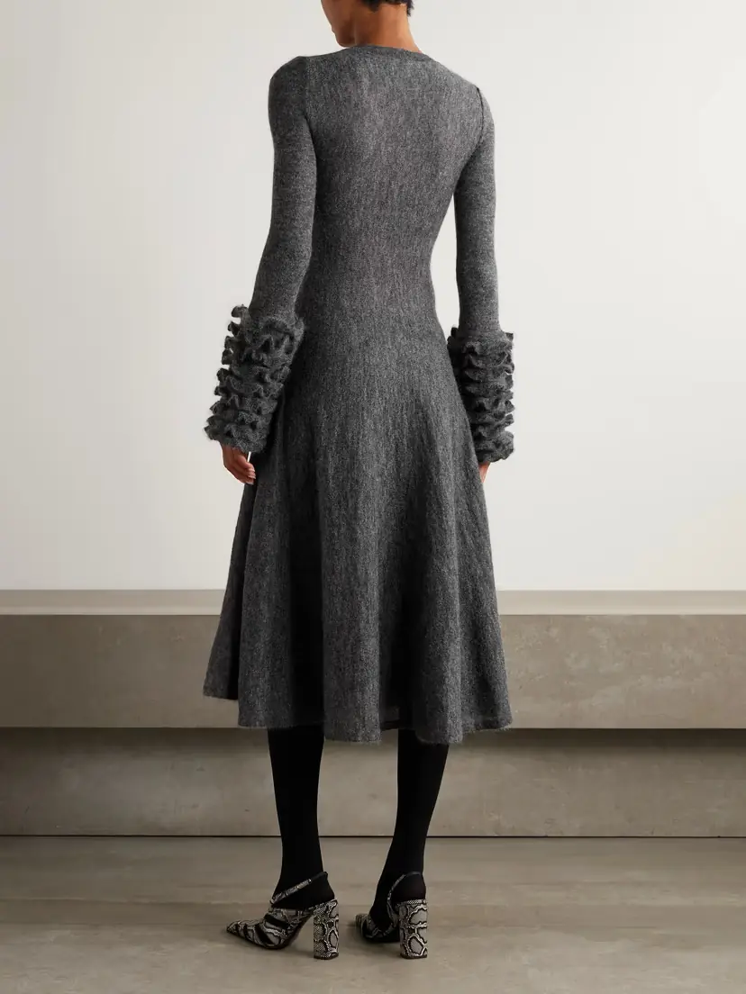 ALAÏA Ruffled Mohair-blend Midi Dress | Thumbnail 3