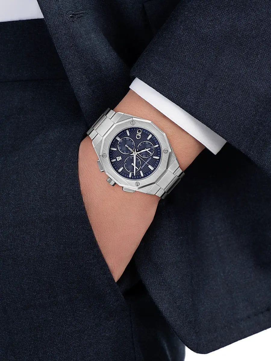 FERRAGAMO Men's Ferragamo Edge Chronograph Stainless Steel Bracelet Watch/42MM - Stainless Steel Blue Dial | Thumbnail 2 FERRAGAMO Men's Ferragamo Edge Chronograph Stainless Steel Bracelet Watch/42MM - Stainless Steel Blue Dial | Thumbnail 2