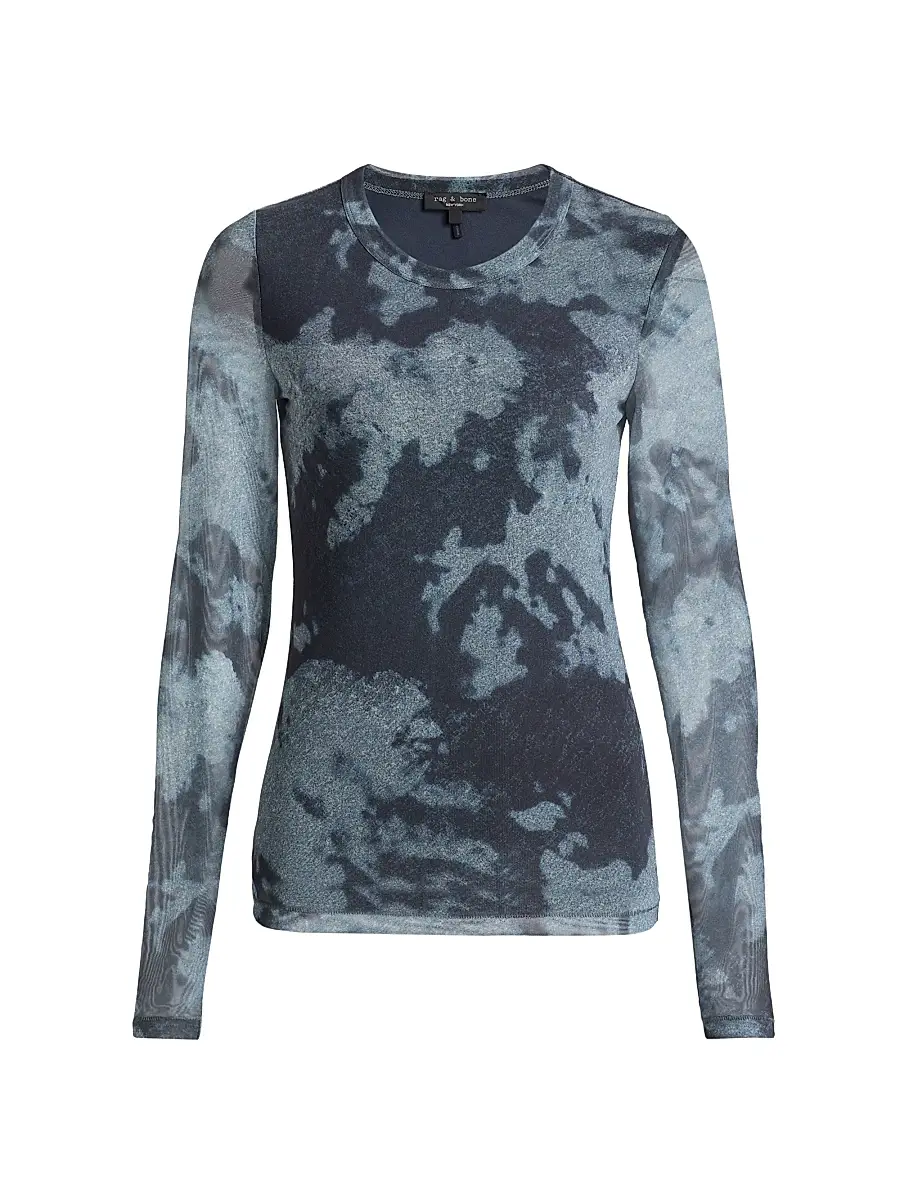 rag & bone Women's Yana Printed Mesh Long-Sleeve Top