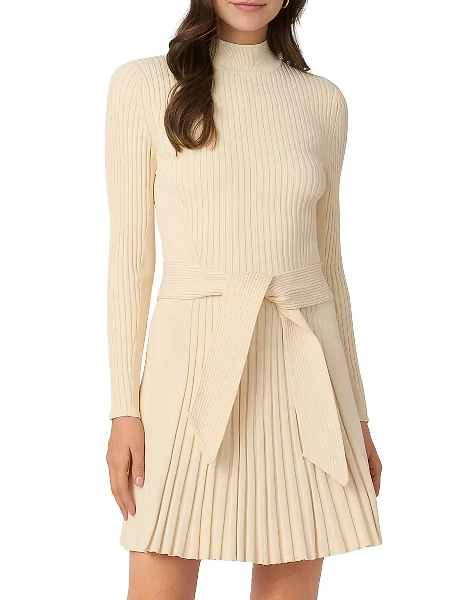 Shoshanna Women's Tara Pleated Knit Tie-Waist Minidress | Thumbnail 2 Shoshanna Women's Tara Pleated Knit Tie-Waist Minidress | Thumbnail 2