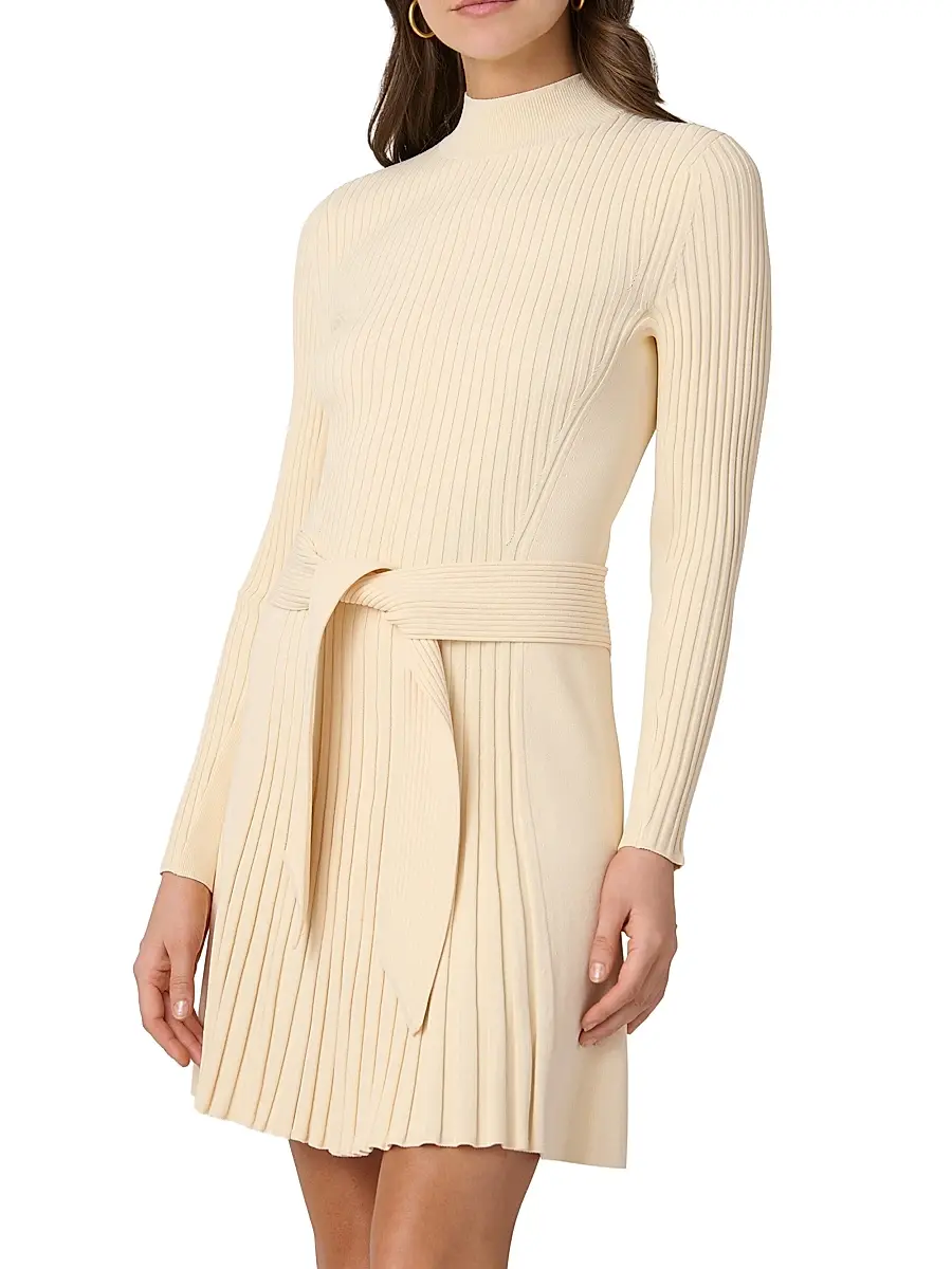 Shoshanna Women's Tara Pleated Knit Tie-Waist Minidress | Thumbnail 3 Shoshanna Women's Tara Pleated Knit Tie-Waist Minidress | Thumbnail 3