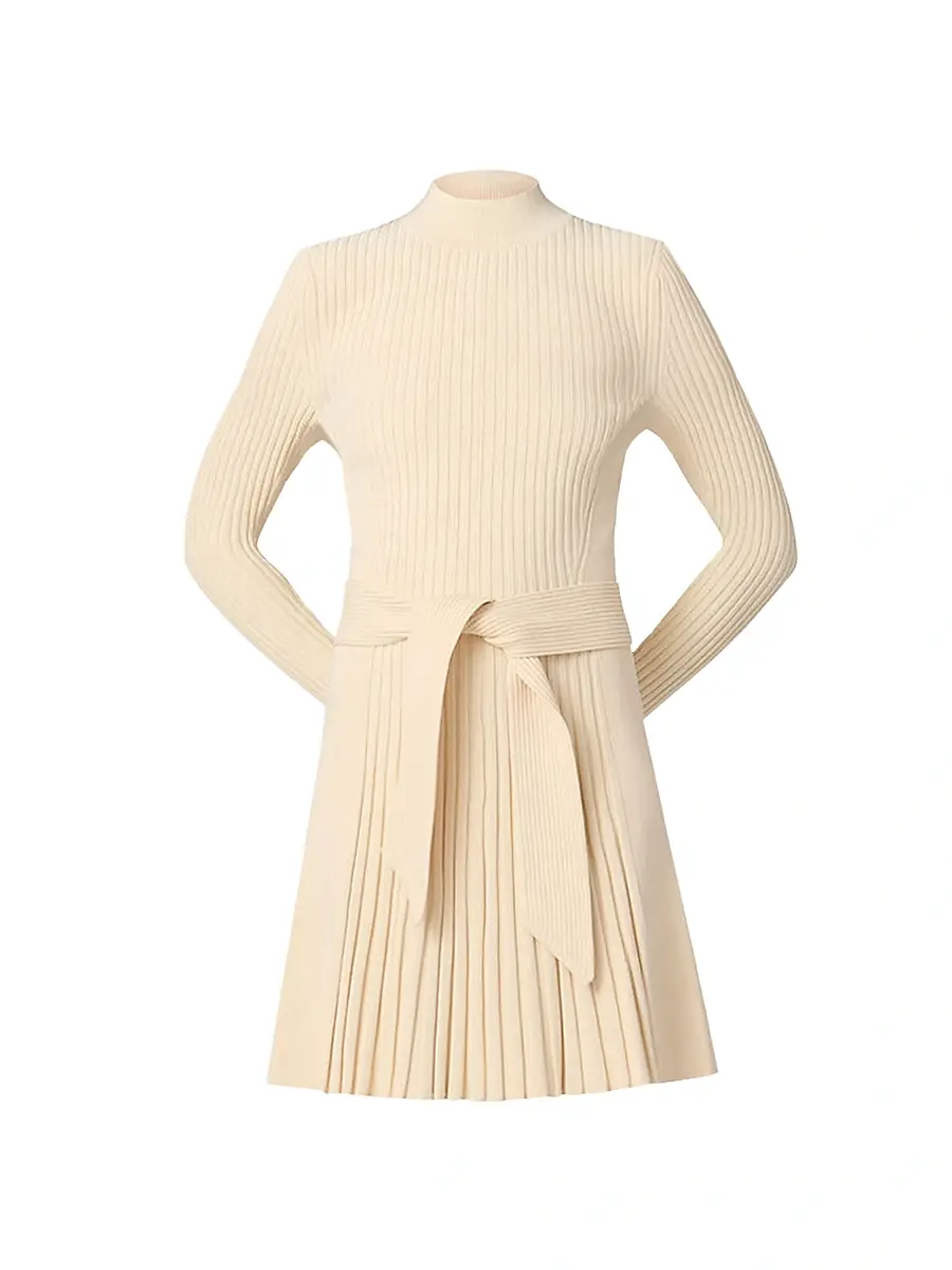 Shoshanna Women's Tara Pleated Knit Tie-Waist Minidress - Cream | Image 1 Shoshanna Women's Tara Pleated Knit Tie-Waist Minidress - Cream | Image 1