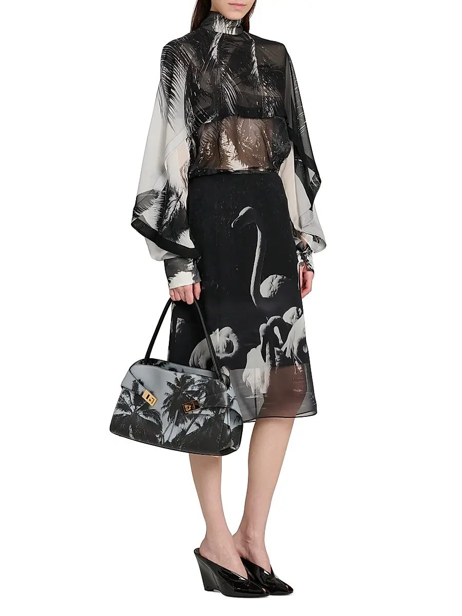 FERRAGAMO Women's Gancini Palm-Printed Leather Shoulder Bag - Optic White | Thumbnail 2