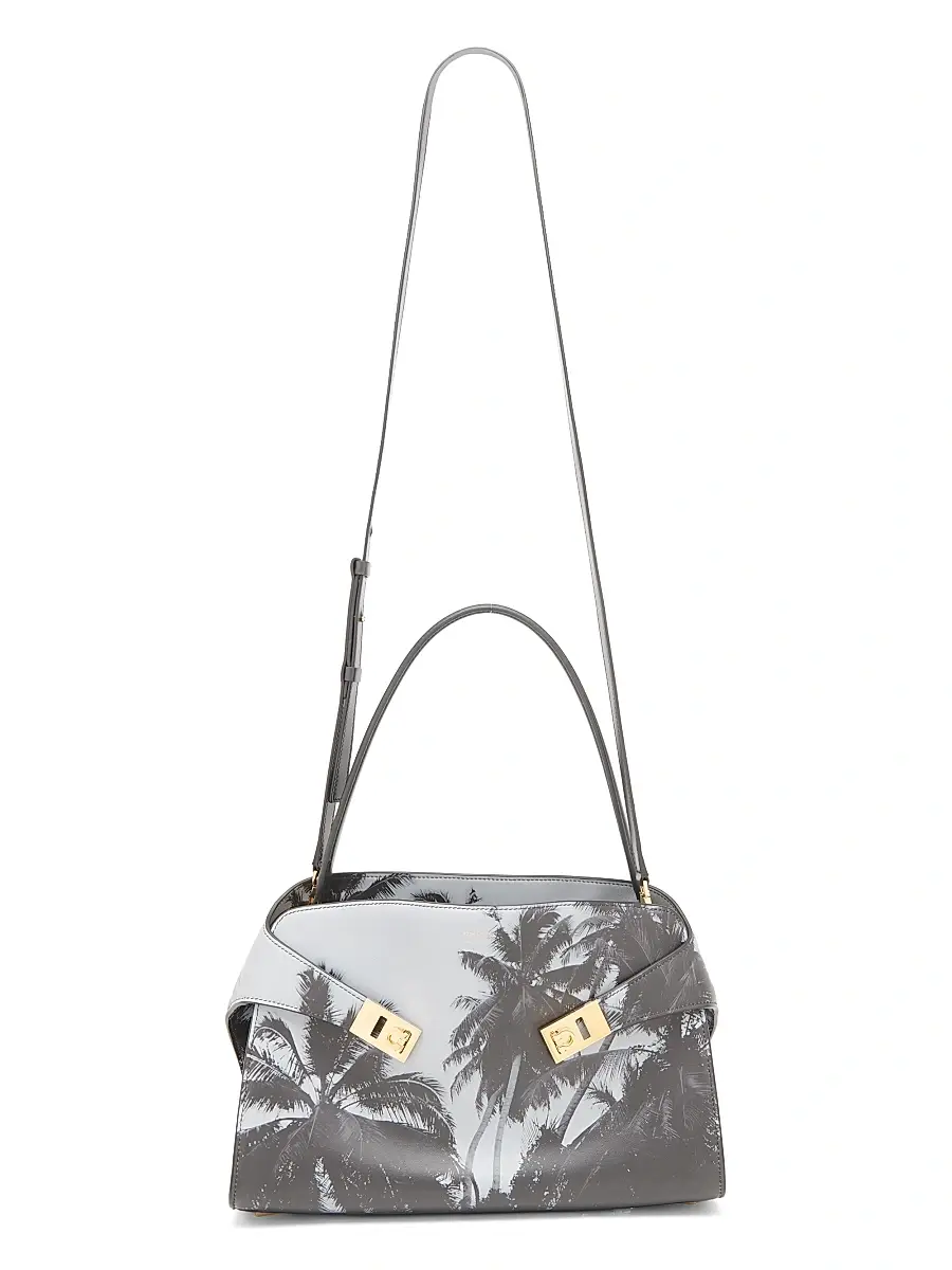 FERRAGAMO Women's Gancini Palm-Printed Leather Shoulder Bag - Optic White | Thumbnail 5