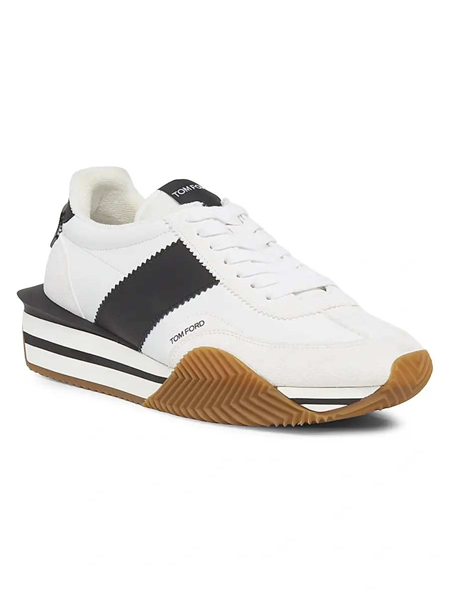 TOM FORD Men's Low-Top Racing Sneakers - White Black Cream | Thumbnail 2 TOM FORD Men's Low-Top Racing Sneakers - White Black Cream | Thumbnail 2