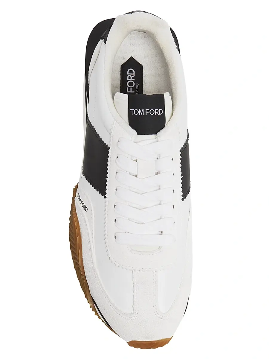 TOM FORD Men's Low-Top Racing Sneakers - White Black Cream | Thumbnail 4 TOM FORD Men's Low-Top Racing Sneakers - White Black Cream | Thumbnail 4