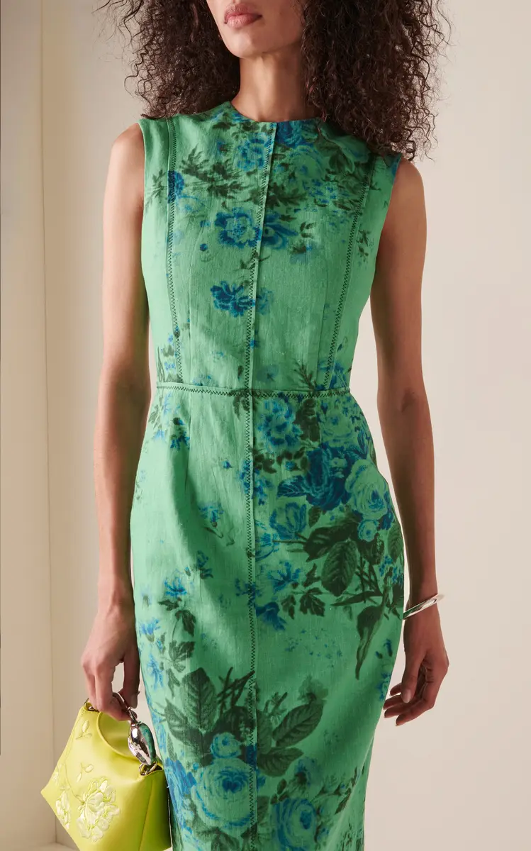 Erdem Printed Linen Pencil Midi Dress | Thumbnail 2 Erdem Printed Linen Pencil Midi Dress | Thumbnail 2