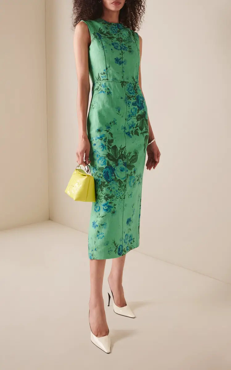 Erdem Printed Linen Pencil Midi Dress | Thumbnail 3 Erdem Printed Linen Pencil Midi Dress | Thumbnail 3