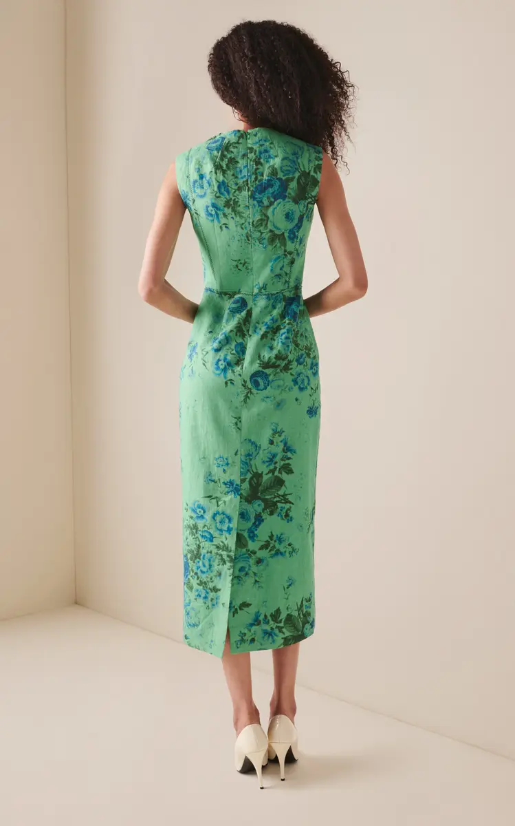 Erdem Printed Linen Pencil Midi Dress | Thumbnail 4 Erdem Printed Linen Pencil Midi Dress | Thumbnail 4