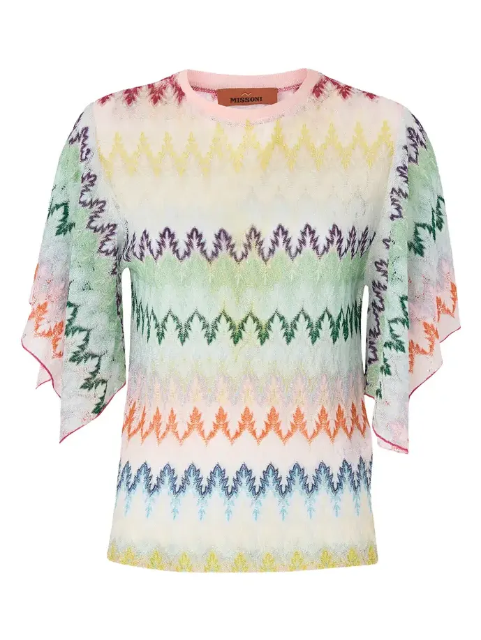 Zig Zag Wide-Sleeve Raschel Top