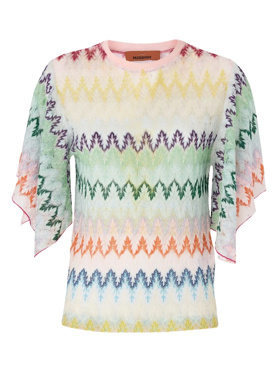 Zig Zag Wide-Sleeve Raschel Top