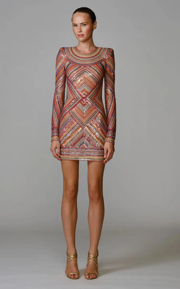 Naeem Khan Beaded Striped Illusion Dress | Thumbnail 2