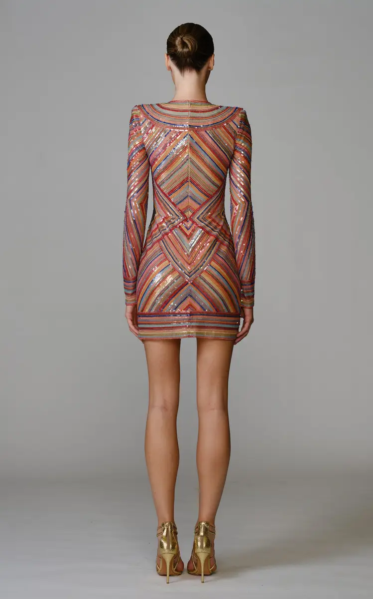 Naeem Khan Beaded Striped Illusion Dress | Thumbnail 4