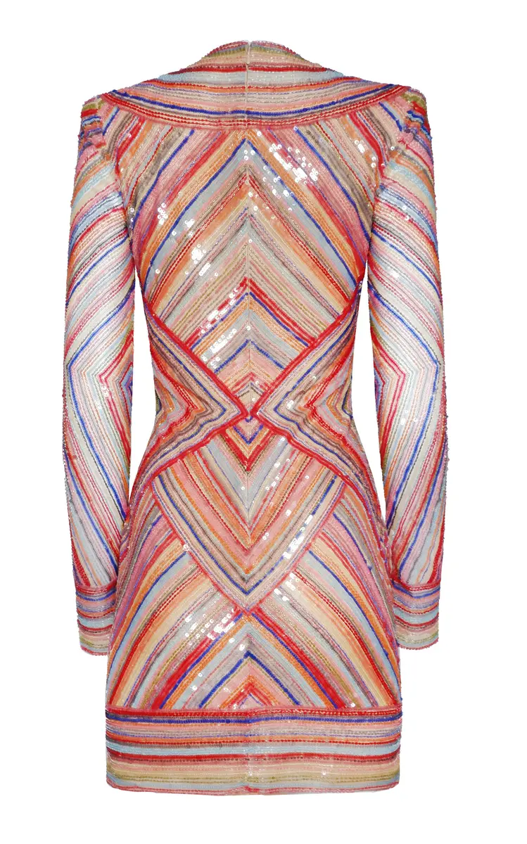 Naeem Khan Beaded Striped Illusion Dress | Thumbnail 5