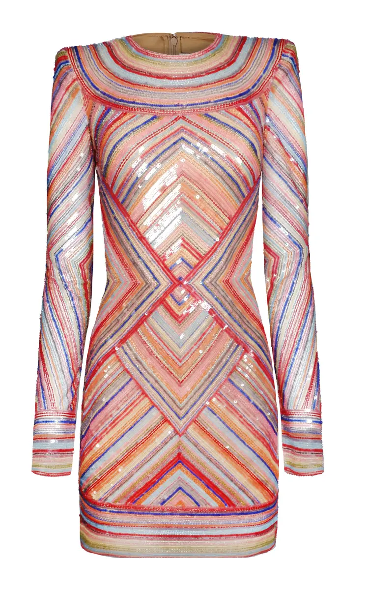 Naeem Khan Beaded Striped Illusion Dress | Thumbnail 7