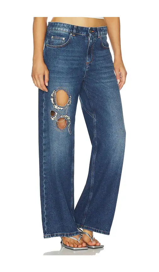 AREA Crystal Chain Cutout Relaxed Leg | Thumbnail 2 AREA Crystal Chain Cutout Relaxed Leg | Thumbnail 2