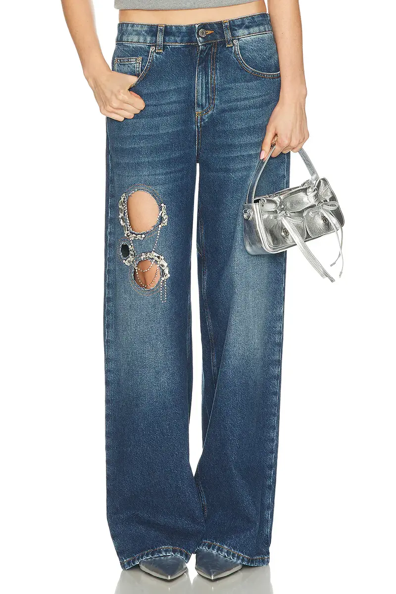 AREA Crystal Chain Cutout Relaxed Leg | Thumbnail 3 AREA Crystal Chain Cutout Relaxed Leg | Thumbnail 3
