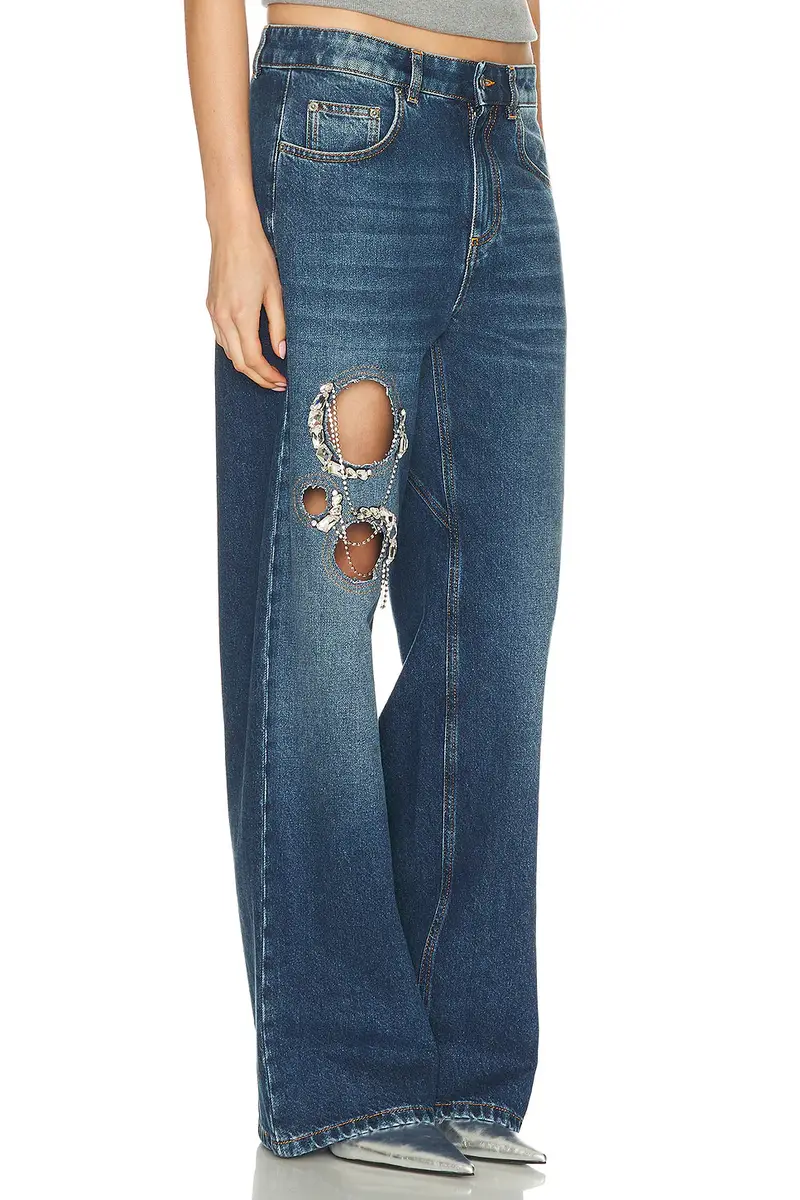 AREA Crystal Chain Cutout Relaxed Leg | Thumbnail 4 AREA Crystal Chain Cutout Relaxed Leg | Thumbnail 4