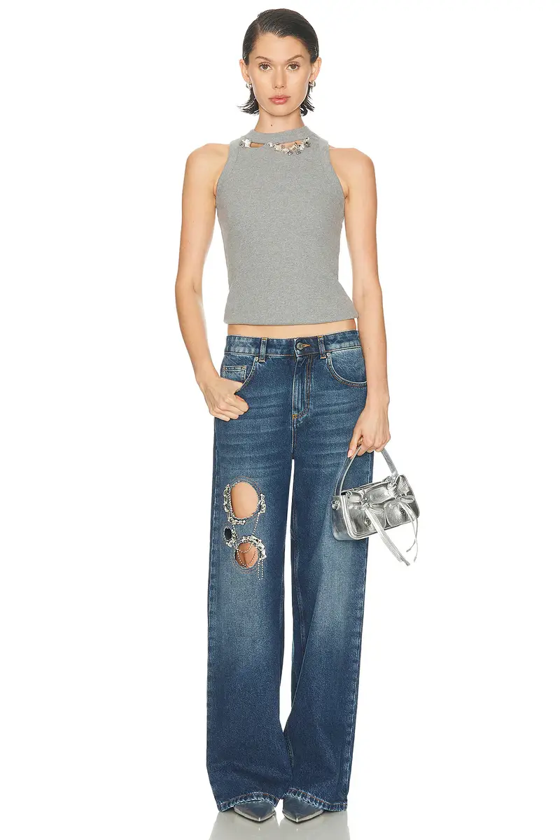 AREA Crystal Chain Cutout Relaxed Leg | Thumbnail 7 AREA Crystal Chain Cutout Relaxed Leg | Thumbnail 7
