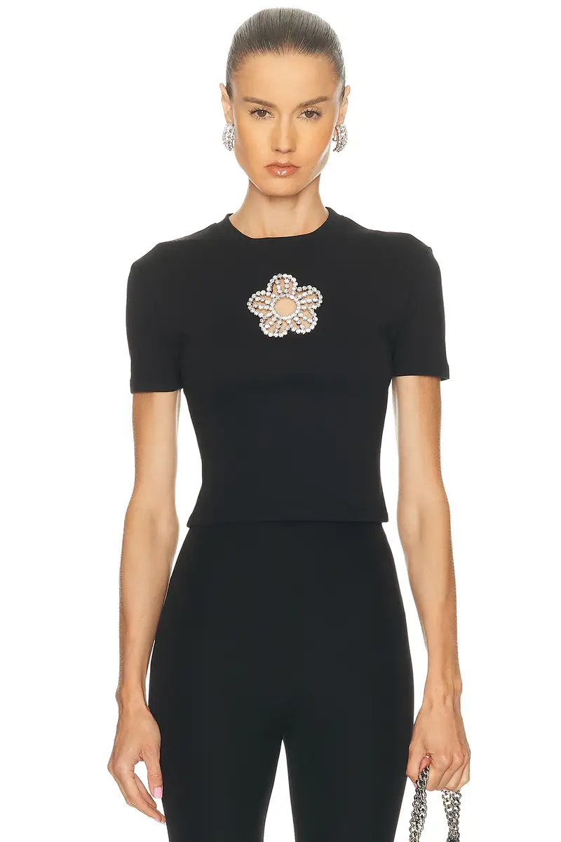 AREA Crystal Flower Cropped T-Shirt | Image 1 AREA Crystal Flower Cropped T-Shirt | Image 1