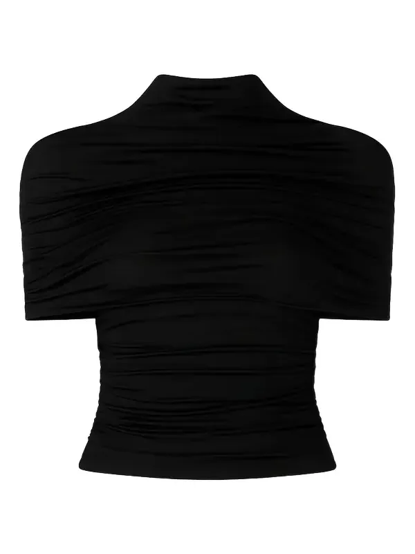 Jersey Mock Neck Ruched Top