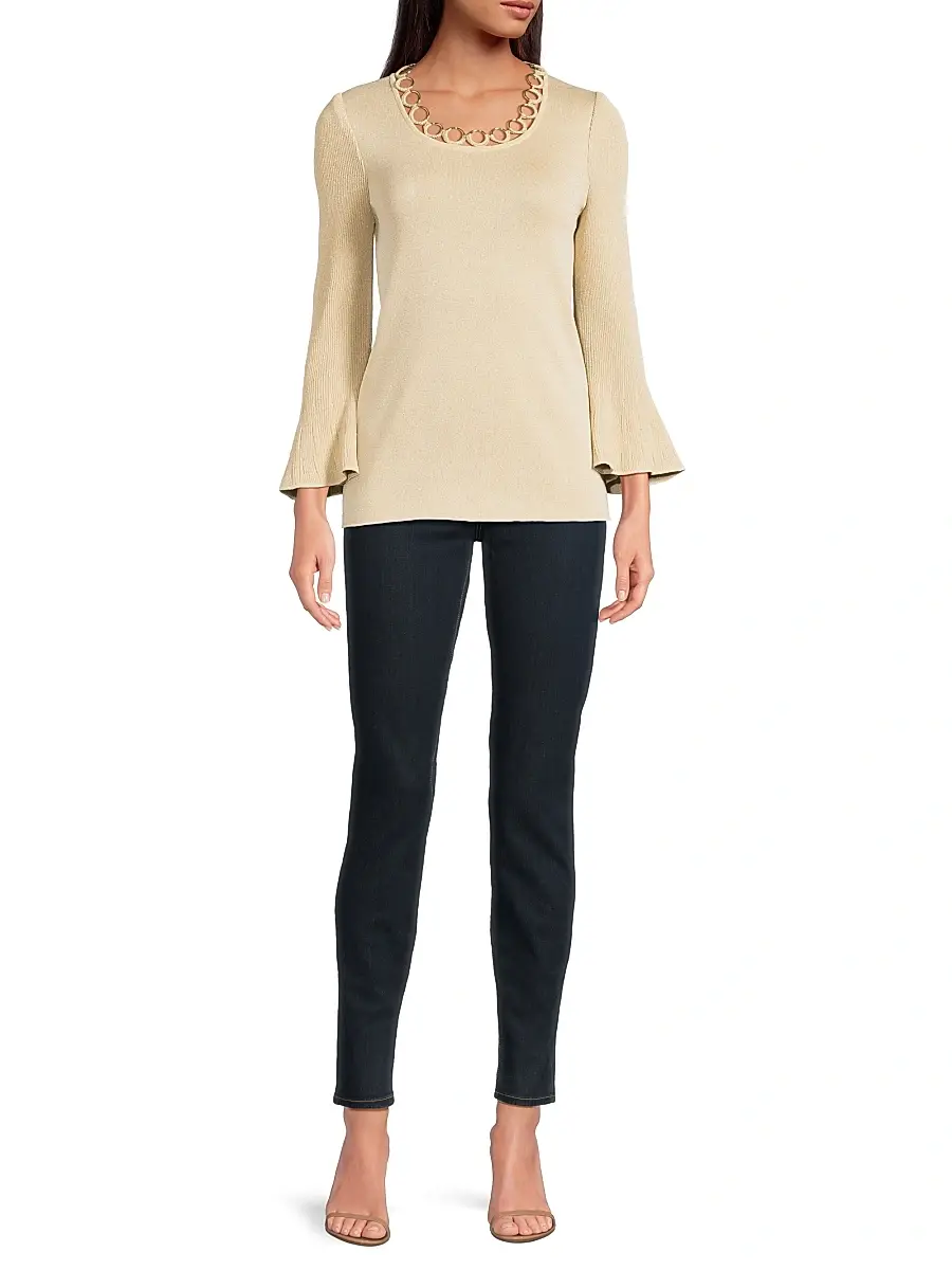 Misook Women's Lurex Crochet-Knit Grommet Top | Thumbnail 2 Misook Women's Lurex Crochet-Knit Grommet Top | Thumbnail 2