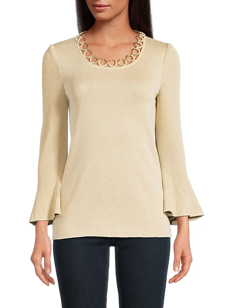 Misook Women's Lurex Crochet-Knit Grommet Top | Thumbnail 3 Misook Women's Lurex Crochet-Knit Grommet Top | Thumbnail 3