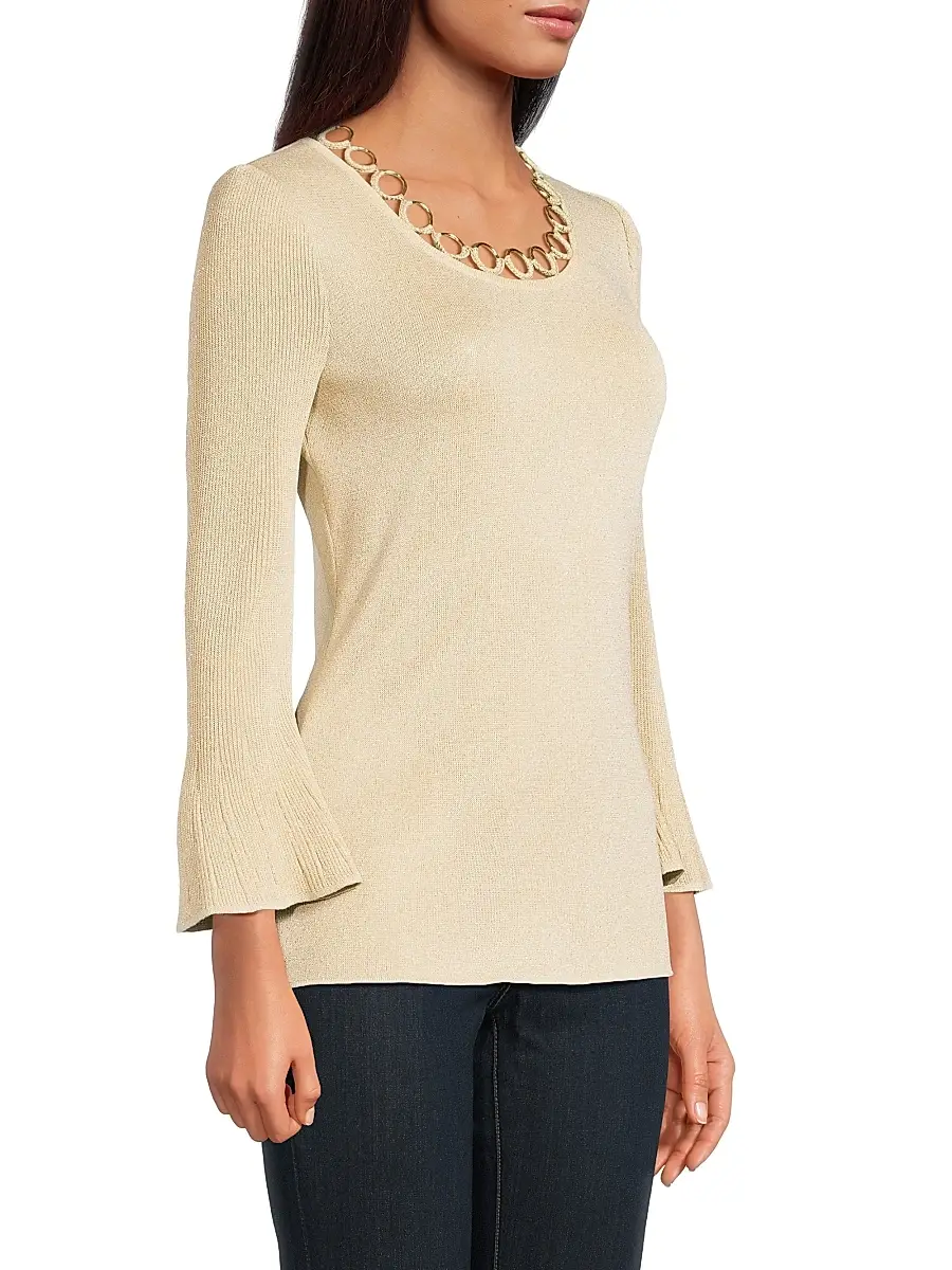 Misook Women's Lurex Crochet-Knit Grommet Top | Thumbnail 4 Misook Women's Lurex Crochet-Knit Grommet Top | Thumbnail 4