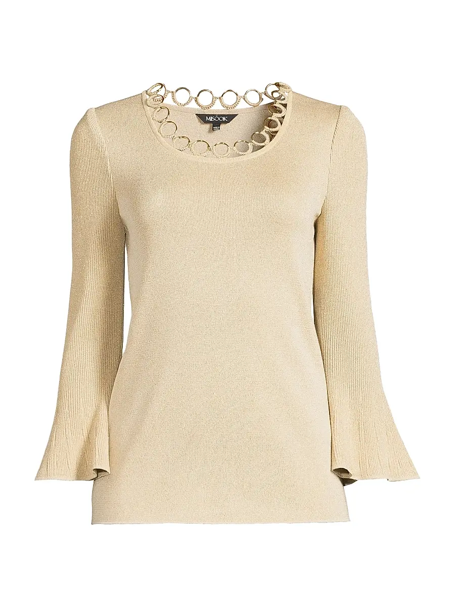 Misook Women's Lurex Crochet-Knit Grommet Top