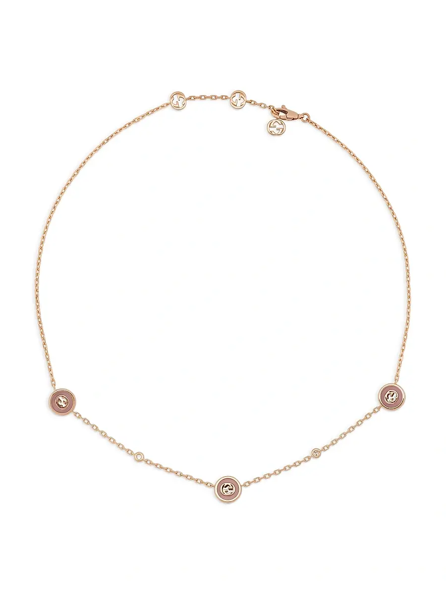 Gucci Women's 18K Rose Gold, Pink Opal & 0.05 TCW Diamond Logo Charm Necklace - Pink | Thumbnail 4 Gucci Women's 18K Rose Gold, Pink Opal & 0.05 TCW Diamond Logo Charm Necklace - Pink | Thumbnail 4