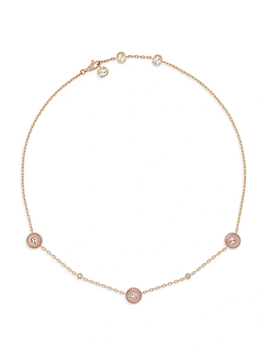 Women's 18K Rose Gold, Pink Opal & 0.05 TCW Diamond Logo Charm Necklace - Pink Women's 18K Rose Gold, Pink Opal & 0.05 TCW Diamond Logo Charm Necklace - Pink