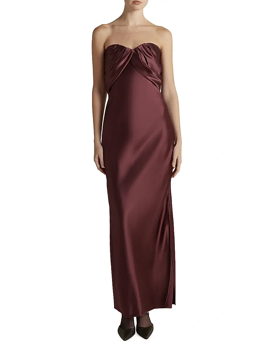 Marina Moscone Women's Satin Draped Bustier Dress - Garnet | Image 1 Marina Moscone Women's Satin Draped Bustier Dress - Garnet | Image 1