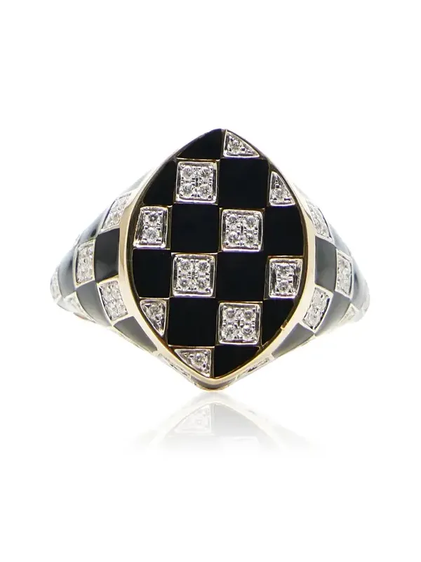 9k Gold Diamond Enamel Ring