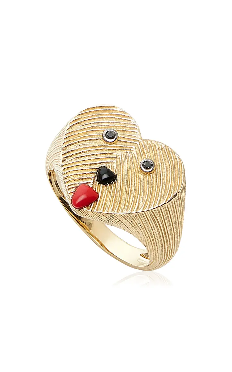 Yvonne Léon 9k Gold Black Diamond And Coral Signet Ring | Thumbnail 3 Yvonne Léon 9k Gold Black Diamond And Coral Signet Ring | Thumbnail 3