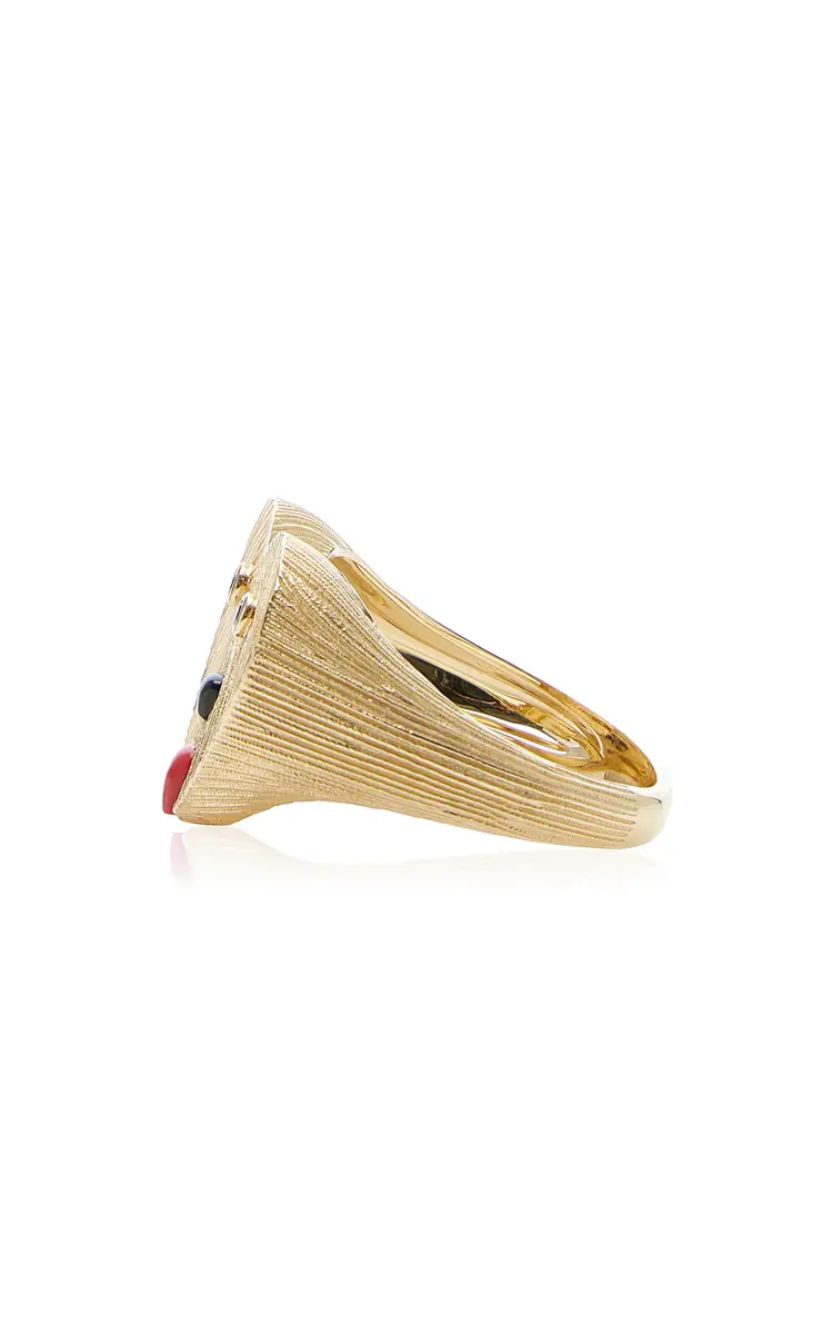 Yvonne Léon 9k Gold Black Diamond And Coral Signet Ring | Thumbnail 4 Yvonne Léon 9k Gold Black Diamond And Coral Signet Ring | Thumbnail 4
