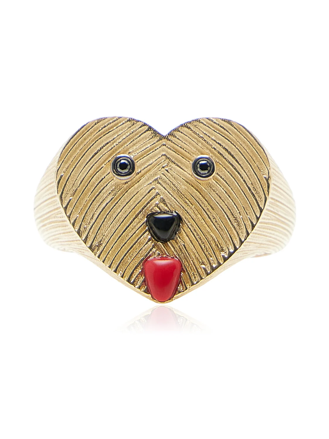 Yvonne Léon 9k Gold Black Diamond And Coral Signet Ring