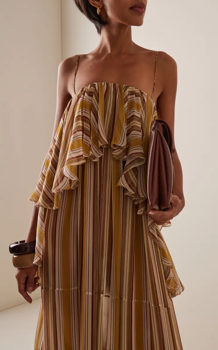 Zimmermann Rebellion Bohemian Ruffled Striped Chiffon Maxi Dress | Thumbnail 2