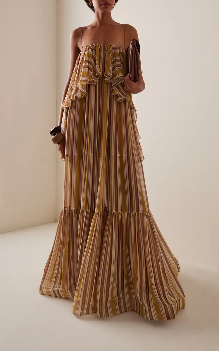 Zimmermann Rebellion Bohemian Ruffled Striped Chiffon Maxi Dress | Thumbnail 3