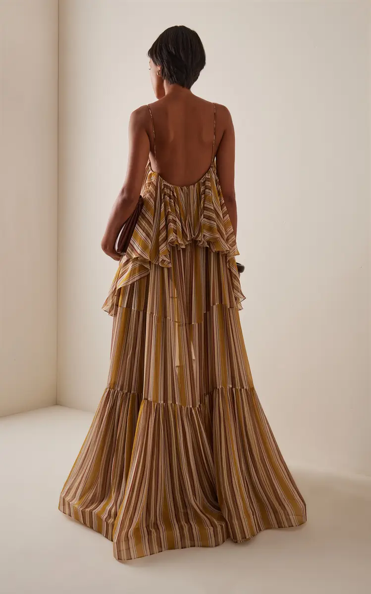 Zimmermann Rebellion Bohemian Ruffled Striped Chiffon Maxi Dress | Thumbnail 4