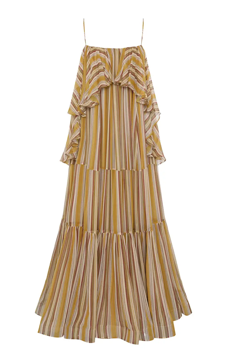 Zimmermann Rebellion Bohemian Ruffled Striped Chiffon Maxi Dress | Thumbnail 6