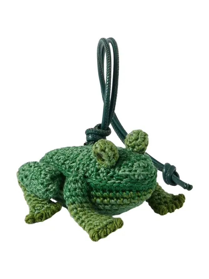 Frog Crochet-knit Cotton And Leather Bag Charm Frog Crochet-knit Cotton And Leather Bag Charm