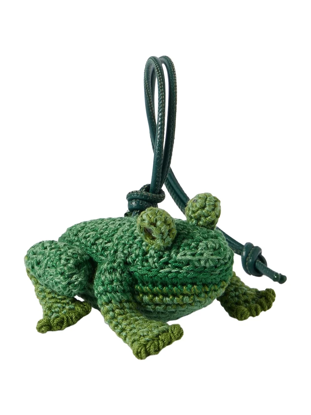 Frog Crochet-knit Cotton And Leather Bag Charm Frog Crochet-knit Cotton And Leather Bag Charm